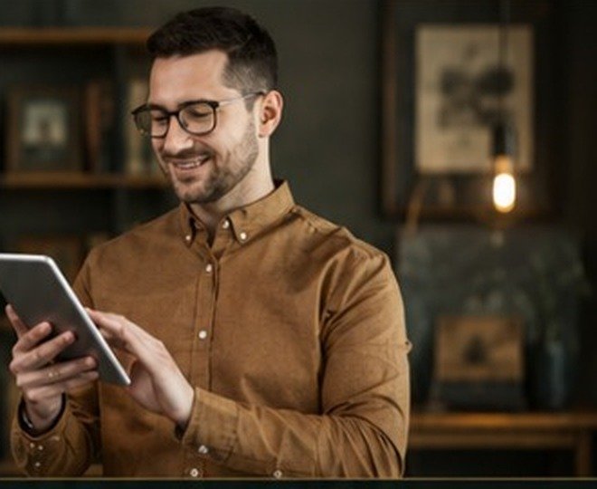 Author working with a digital manuscript